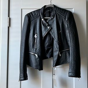 Zara black faux leather moto jacket.  Size XL